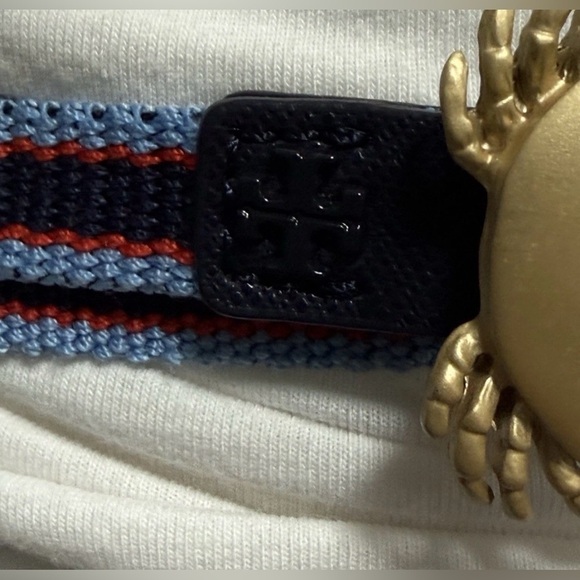 Tory burch Crab Clasp Striped Webbing Skinny Elastic Belt Blue Red main image 14